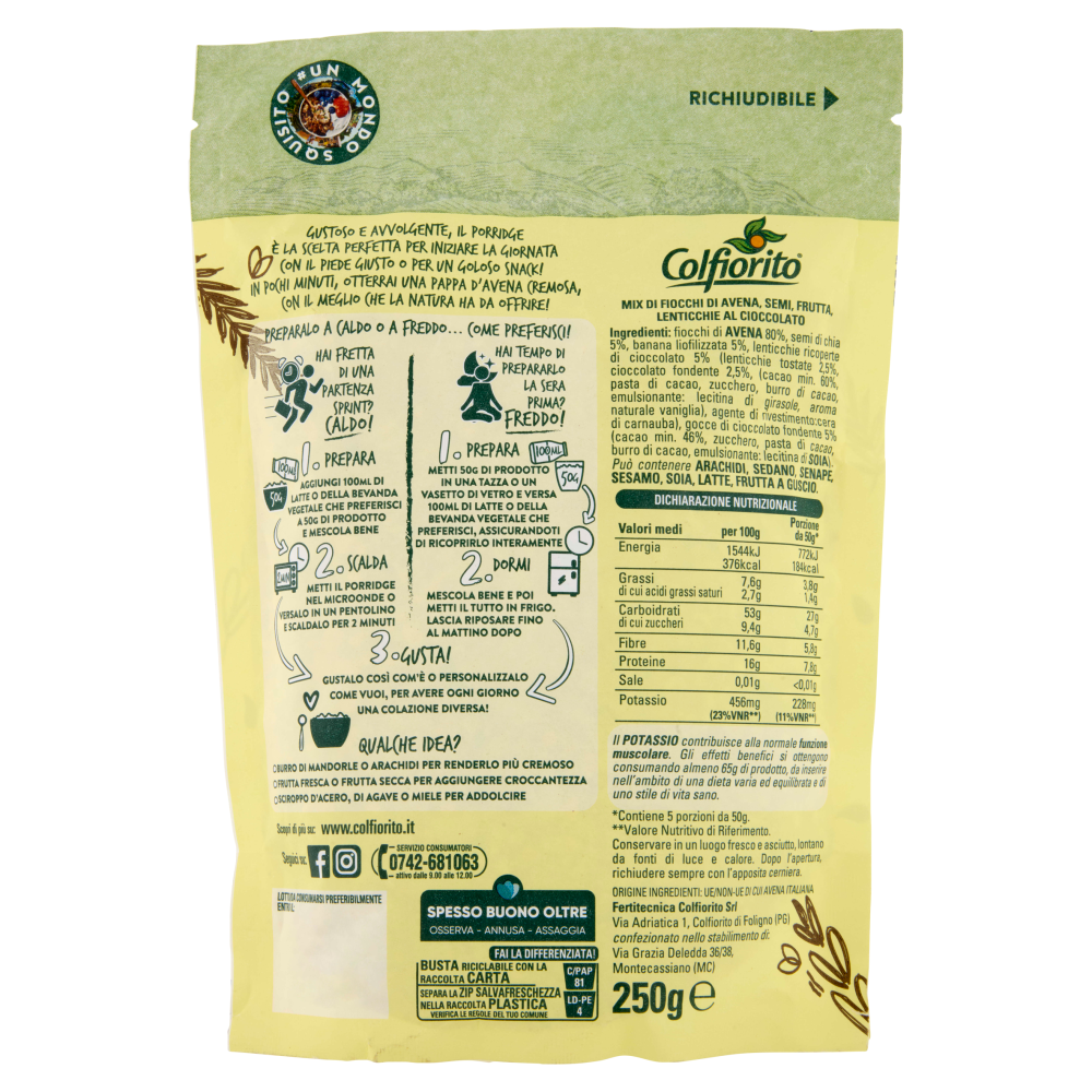 Colfiorito #Mordi la Natura Porridge Lenticchie, Cioccolato e Banana 250 g