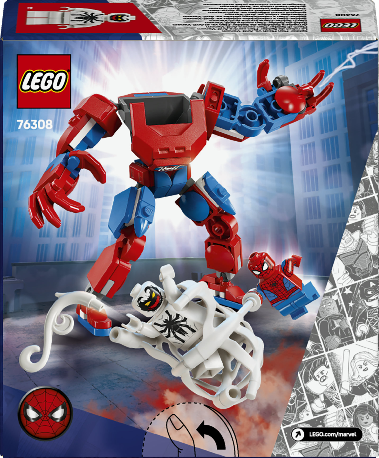 LEGO | Marvel 76308 Mech di Spider-Man Contro Anti-Venom, Action Figure Giocattolo Snodabile con 2 Minifigure per Bambini 6+