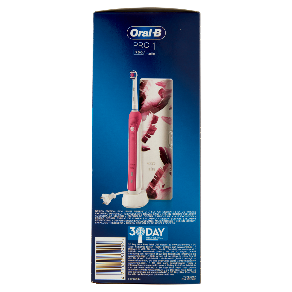 Oral-B Power Spazzolino Elettrico Ricaricabile Pro 1 750 3D White Design Edition + Custodia Viaggio