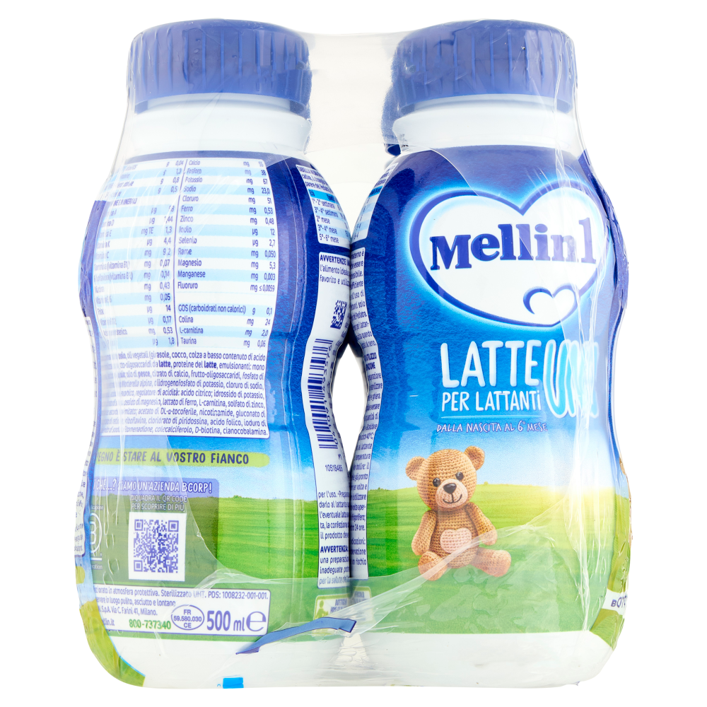 MELLIN 1 - Latte di Partenza Liquido per Lattanti dalla nascita al 6° mese compiuto, 4x500ml