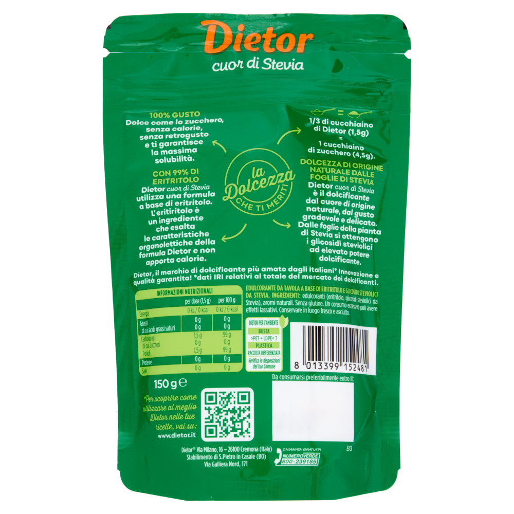 Dietor cuor di Stevia Zero Calorie 150 g