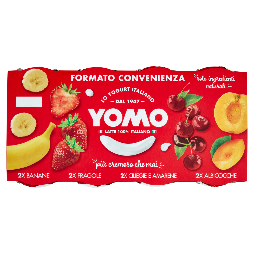 Yomo Yogurt Banane, Fragole, Ciliegie e Amarene, Albicocche 8 x 125 g