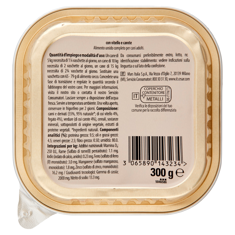 Cesar Selezione dell'Orto Cibo Umido Cane con Tenero Vitello e Carote dell'Orto 300 g