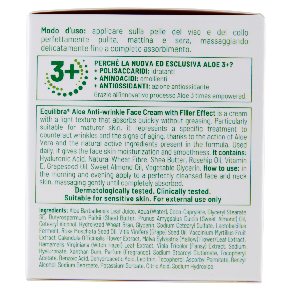 equilibra Aloe 3+ Crema Viso Anti-Rughe Effetto Filler 50 ml