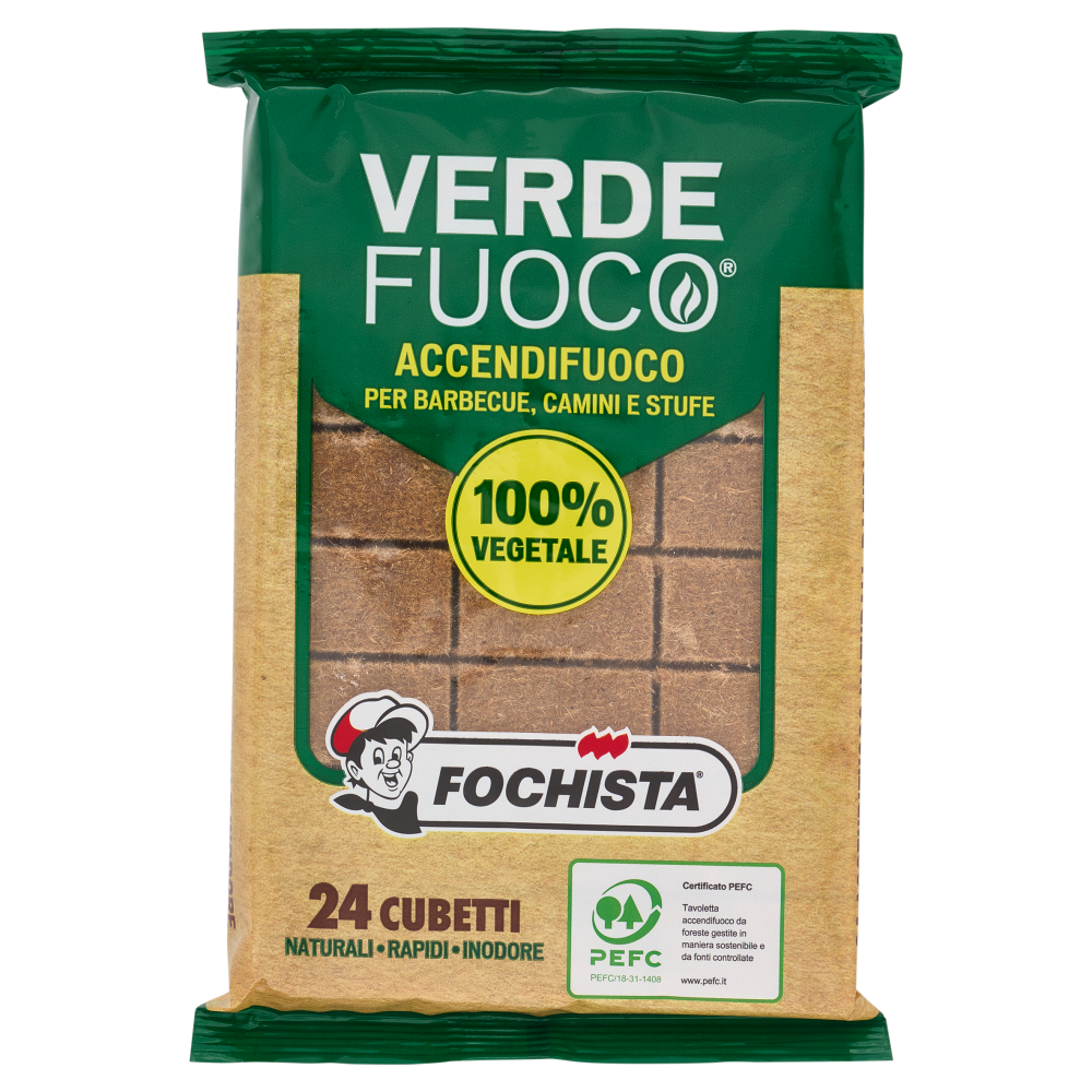 Fochista Verdefuoco Accendifuoco per Barbecue, Camini e Stufe Cubetti 24 pz