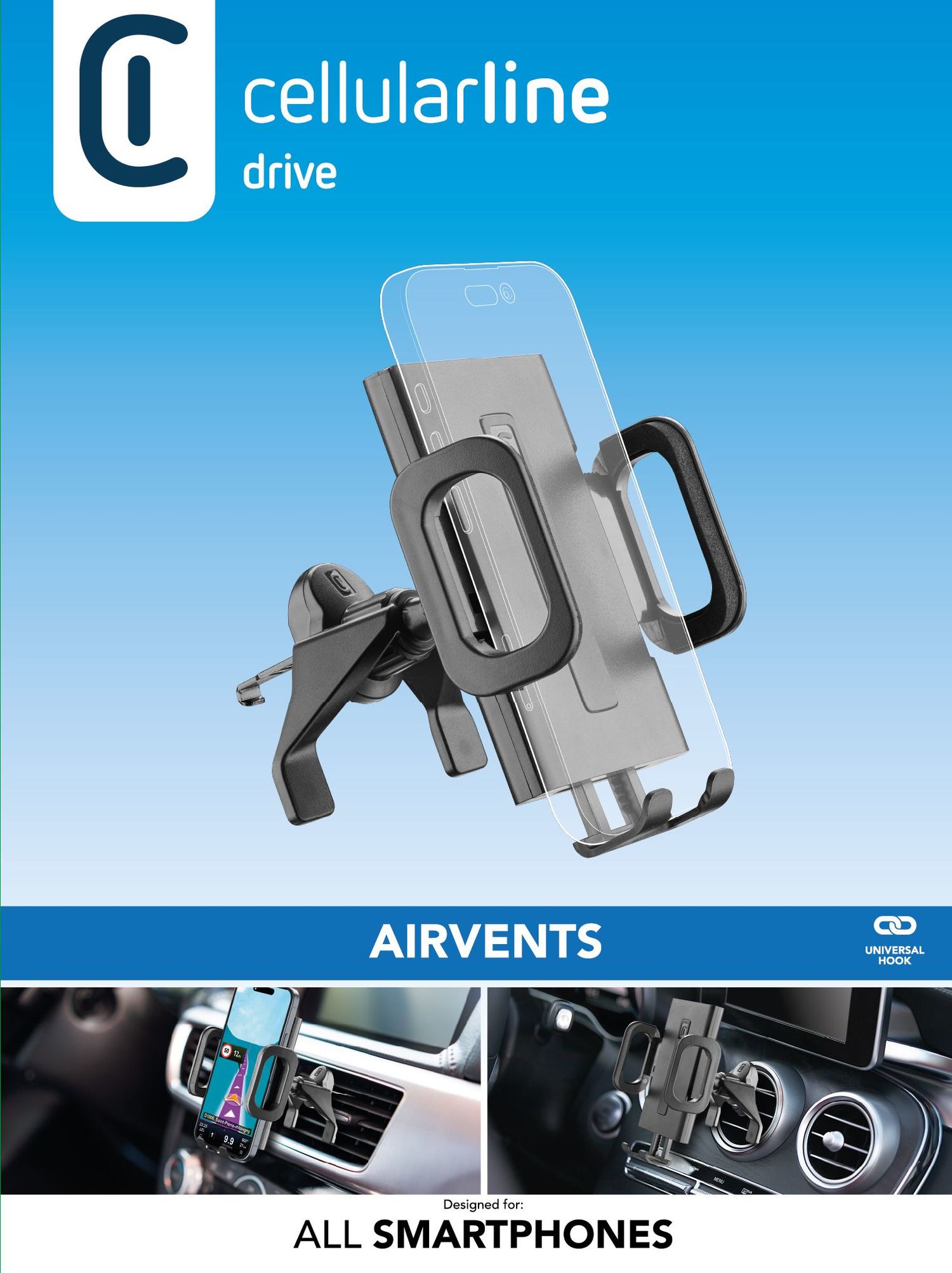 Cellularline Hug Fit Supporto smartphone da auto per bocchette