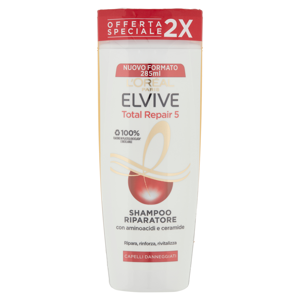 L'Or&eacute;al Paris Shampoo Elvive Total Repair 5, Per Capelli Danneggiati, Confezione da 2
