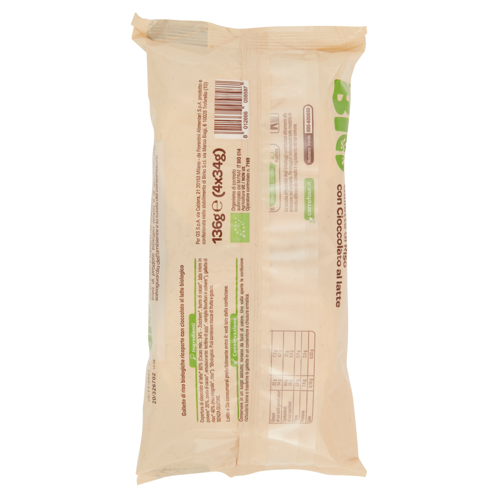 Carrefour Bio Gallette di Riso con Cioccolato al latte 4 x 34 g