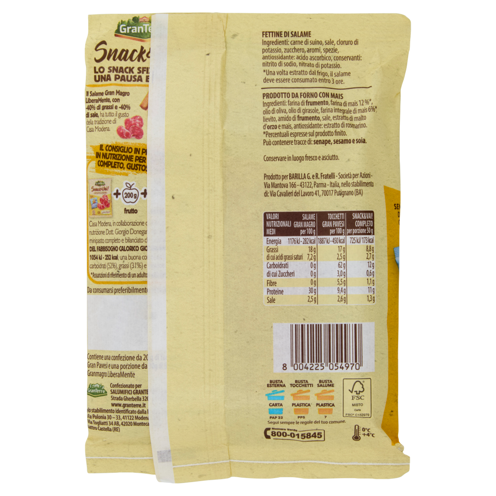 GranTerre LiberaMente Snack & Vai! Fettine di Salme Granmagro e Tocchetti al Mais Gran Pavesi 50 g