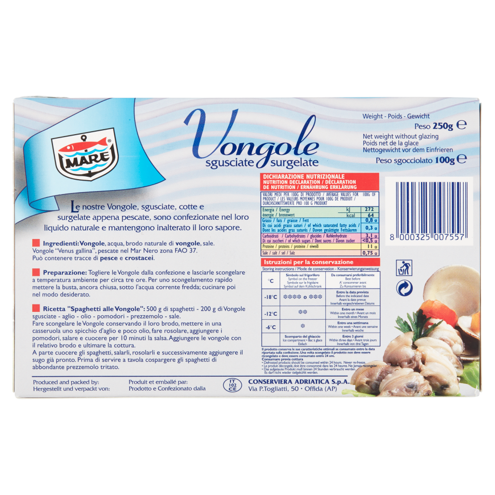 Mare Vongole sgusciate surgelate 250 g