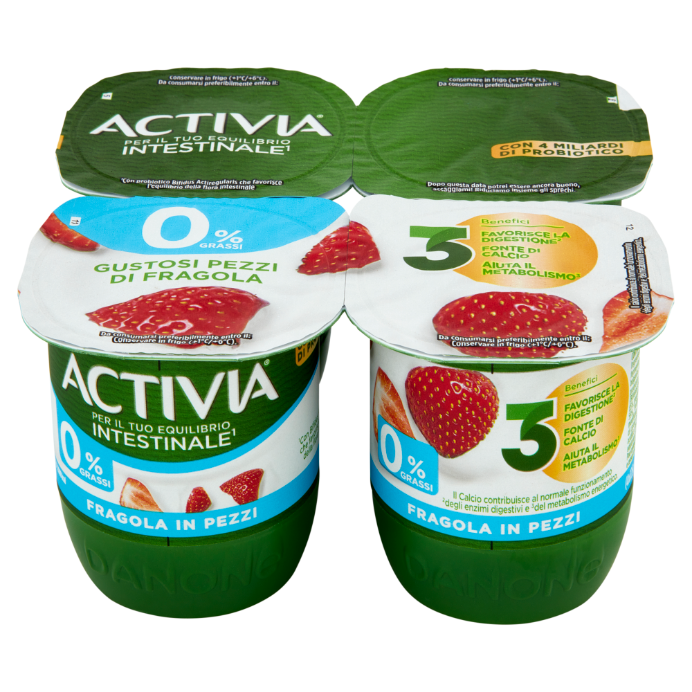 ACTIVIA Yogurt con Probiotico Bifidus, 0% Grassi, gusto Fragola, 4x125g