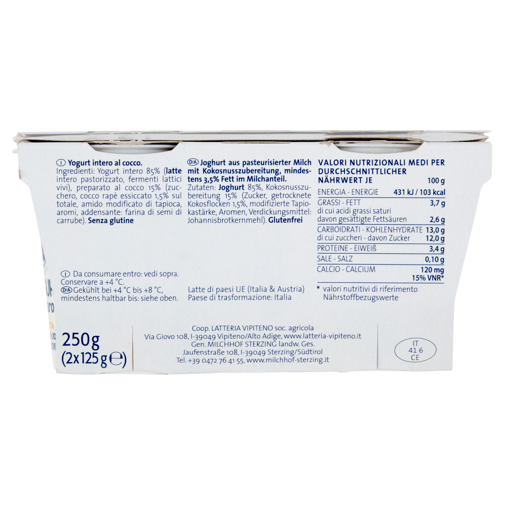 Sterzing Vipiteno Yogurt intero Cocco 2 x 125 g