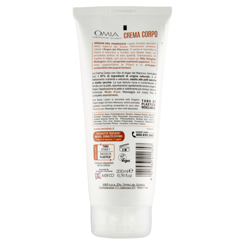 Omia Laboratori Ecobio Crema Corpo argan del Marocco Nutriente Vellutante 200 ml