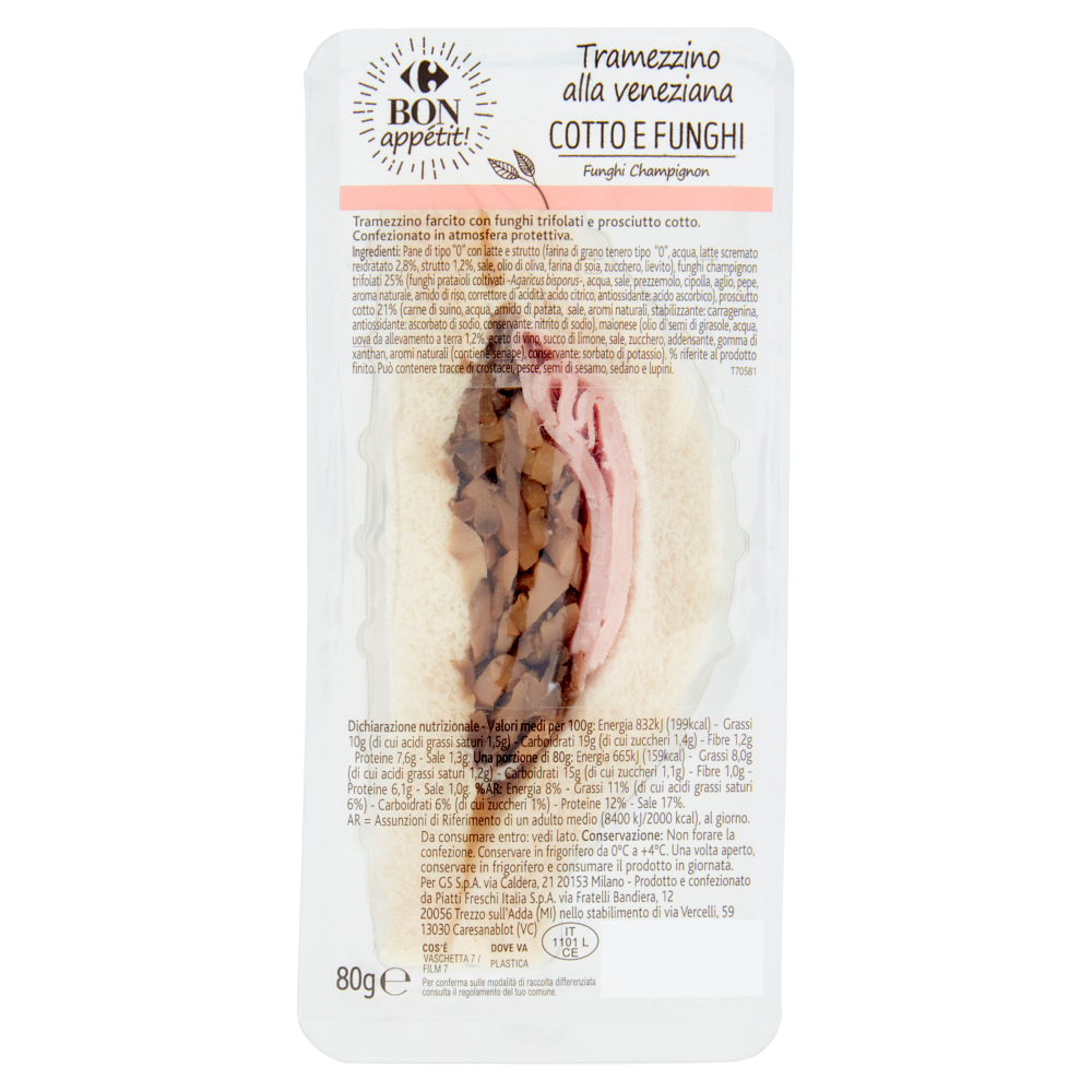 Carrefour Bon app&eacute;tit! Tramezzino alla veneziana Cotto e Funghi 80 g