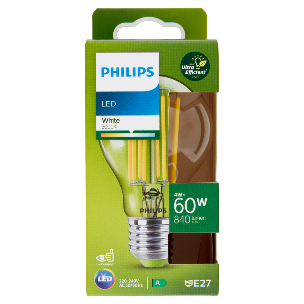 Philips LED Goccia Vetro Filam 60W E27 2700K Non-Dim Classe A