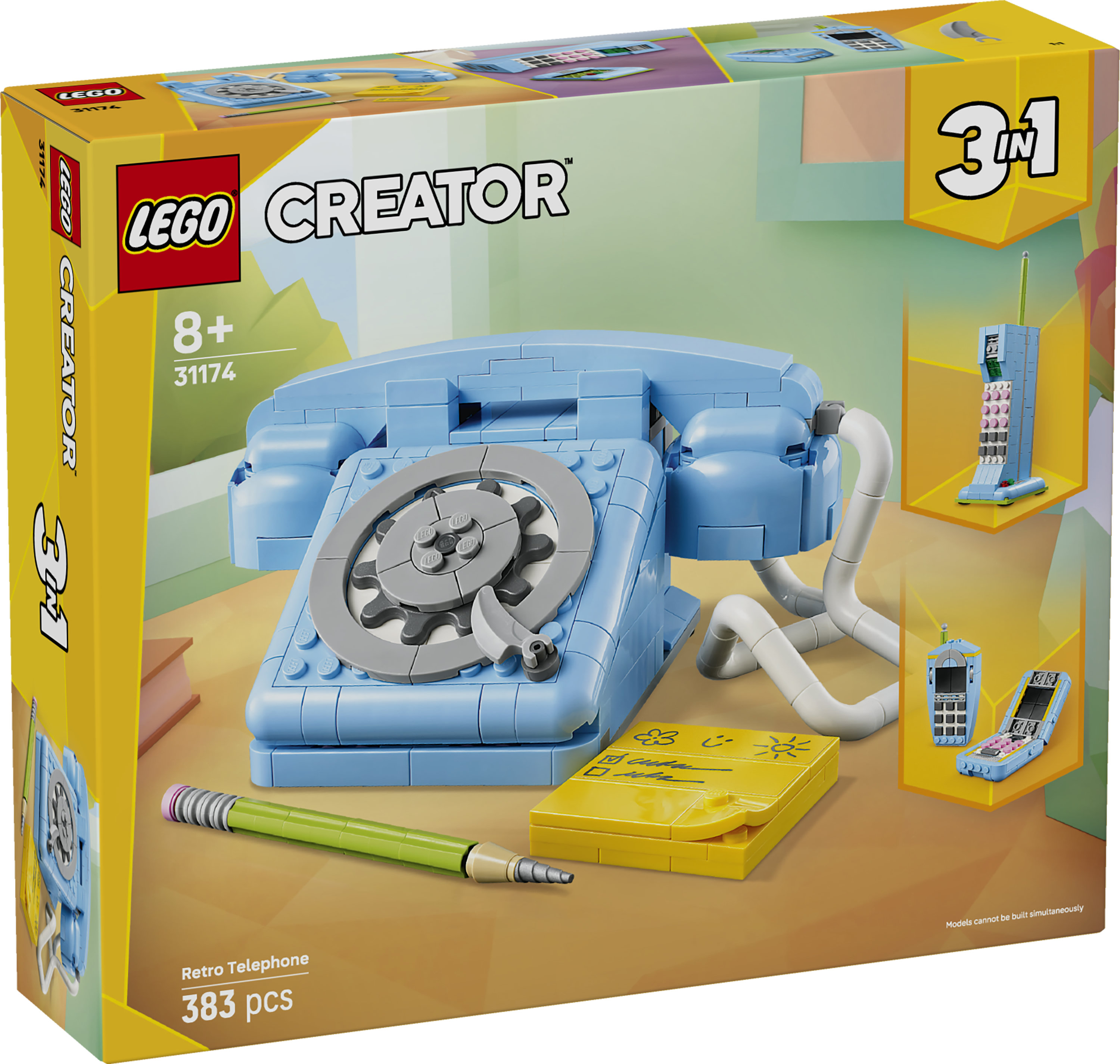 LEGO Creator 3in1 31174 Telefono Retr&ograve; con Disco di Selezione Rotante, Si Trasforma in altri 2 Modelli, Regalo per Bambini 8+