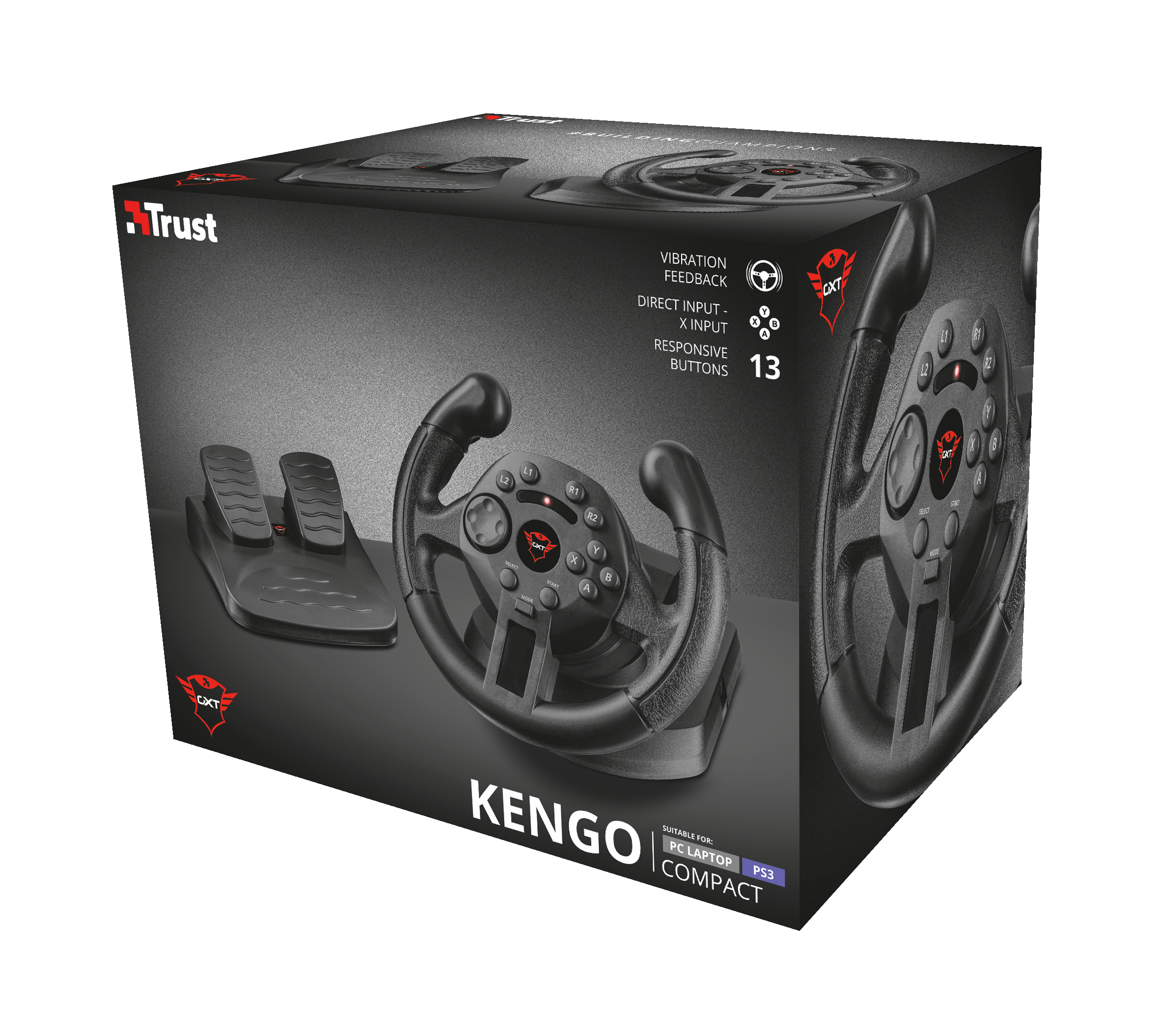 Trust GXT 570 Nero USB Sterzo + Pedali Analogico/Digitale PC, Playstation 3