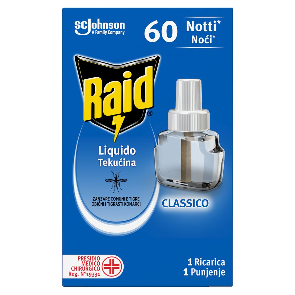 Raid Liquido Elettrico Ricarica, Antizanzare Elettrico contro Zanzare Tigre e Comuni 60 Notti, 36 ml