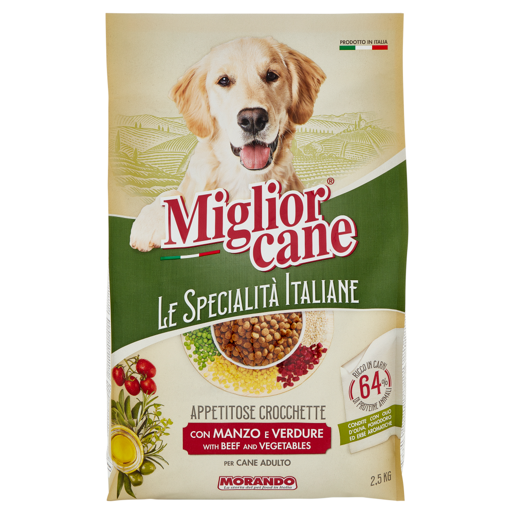 Migliorcane Le Specialità Italiane Appetitose Crocchette con Manzo e  Verdure per Cane Adulto 2,5 KG