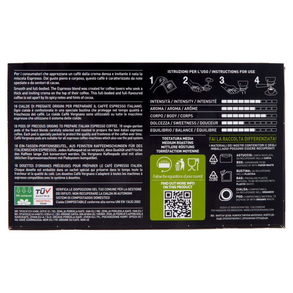 Caff&egrave; Vergnano 1882 Espresso Cialda Compostabile 18 x 6,94 g