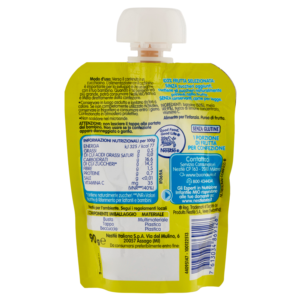 NESTLÉ MIO Merenda da spremere Banana Mela da 6 mesi pouch 90 g