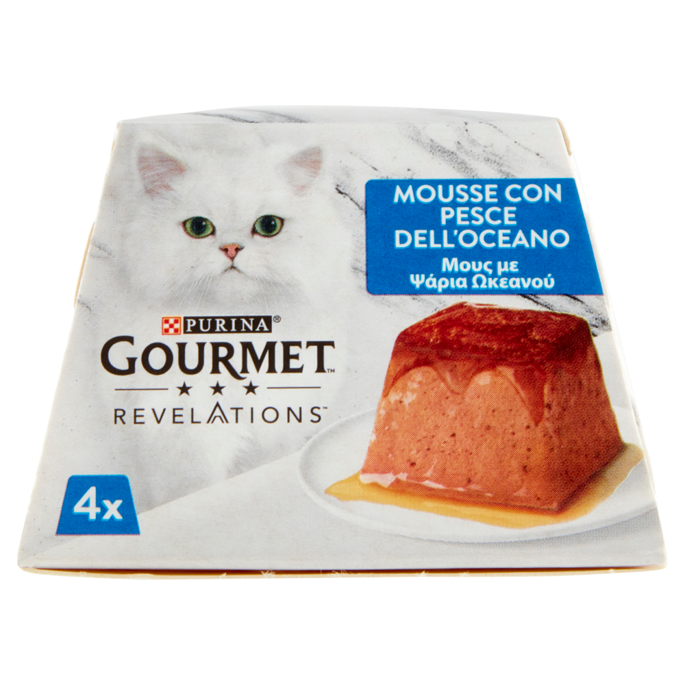 PURINA GOURMET Revelations Mousse con Pesce dell'Oceano e una cascata di salsa 4 x 57 g