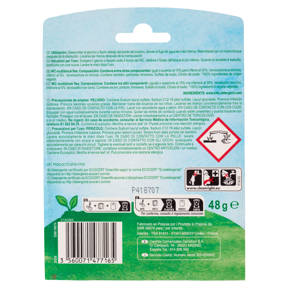 Carrefour eco Planet Tavoletta WC Menta Eucalipto Anticalcare 48 g