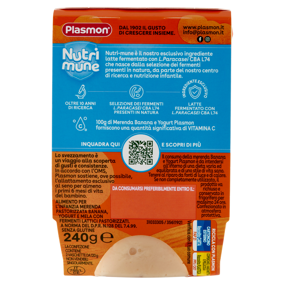 Plasmon la Merenda Banana e Yogurt Nutri mune 240 g