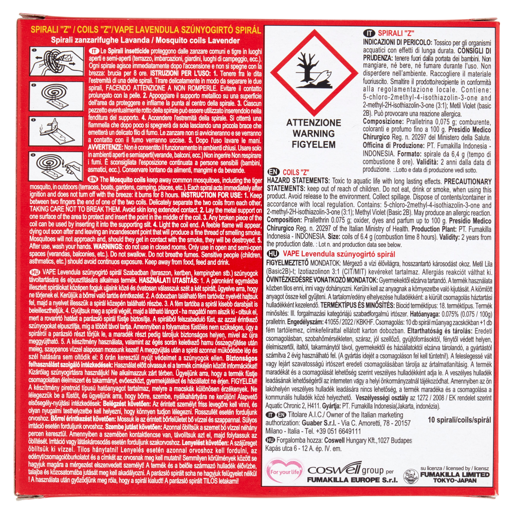 VAPE Spirali Lavanda 10 pz