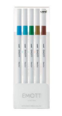 Uni-Ball EMOTT No.4 evidenziatore 5 pz Blu, Marrone, Oro, Verde, Turchese