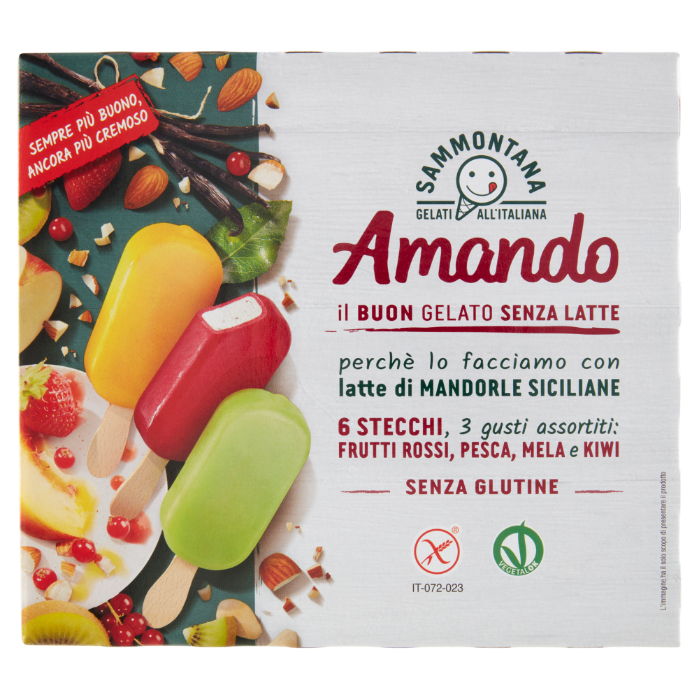 Sammontana Amando 6 Stecchi Frutti Rossi, Pesca, Mela e Kiwi 6 x 55 g