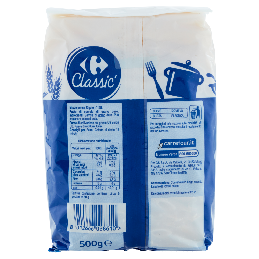Carrefour Classic Mezze Penne Rigate N.145 500 g
