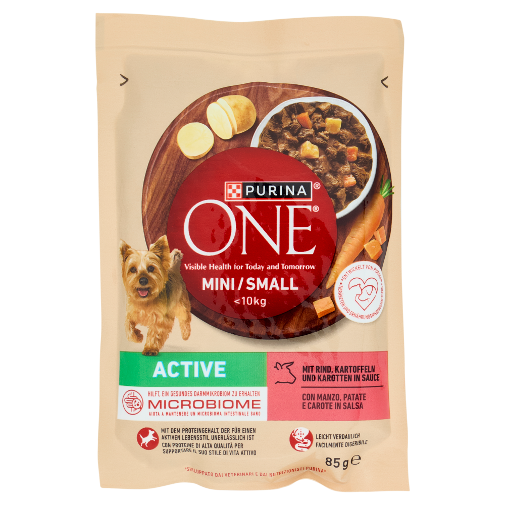 PURINA ONE Mini/Small Active con Manzo, Patate e Carote in Salsa 85 g