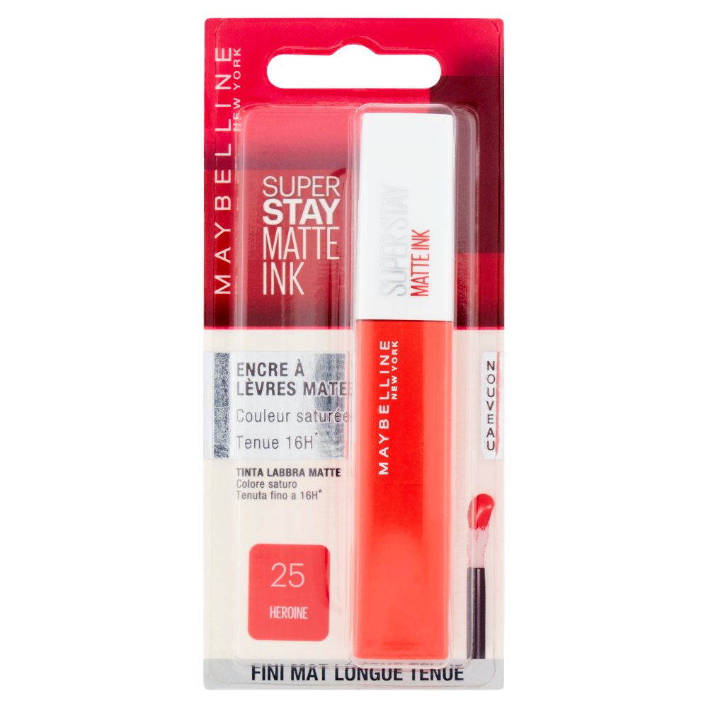 Maybelline New York Tinta Labbra SuperStay Matte Ink, Rossetto Matte a Lunga Tenuta, 25 Heroine
