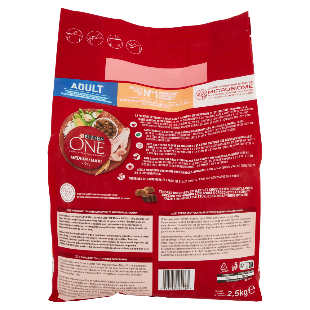 PURINA ONE Medium/Maxi Adult Ricco in Pollo con Riso 2,5 kg