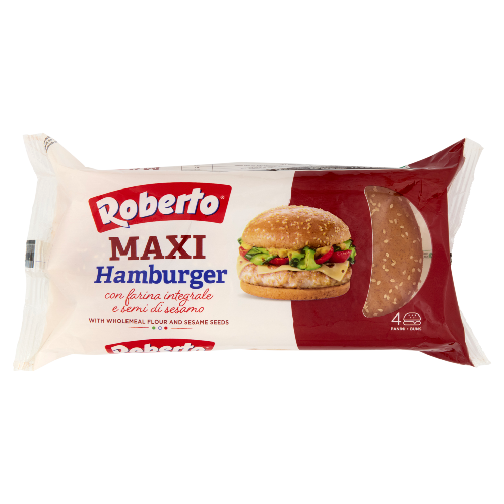 Roberto Maxi Hamburger con farina integrale e semi di sesamo 4 Panini 300 g