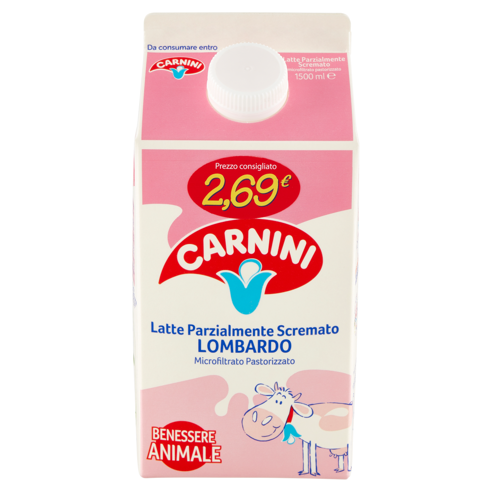 Carnini Latte Parzialmente Scremato Lombardo Microfiltrato Pastorizzato 1500 ml