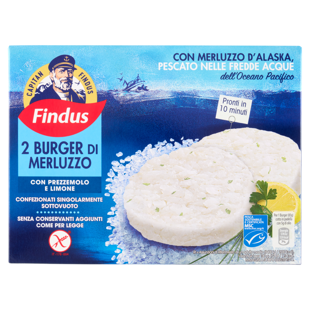 Capitan Findus 2 Burger di Merluzzo con prezzemolo e limone 170 g