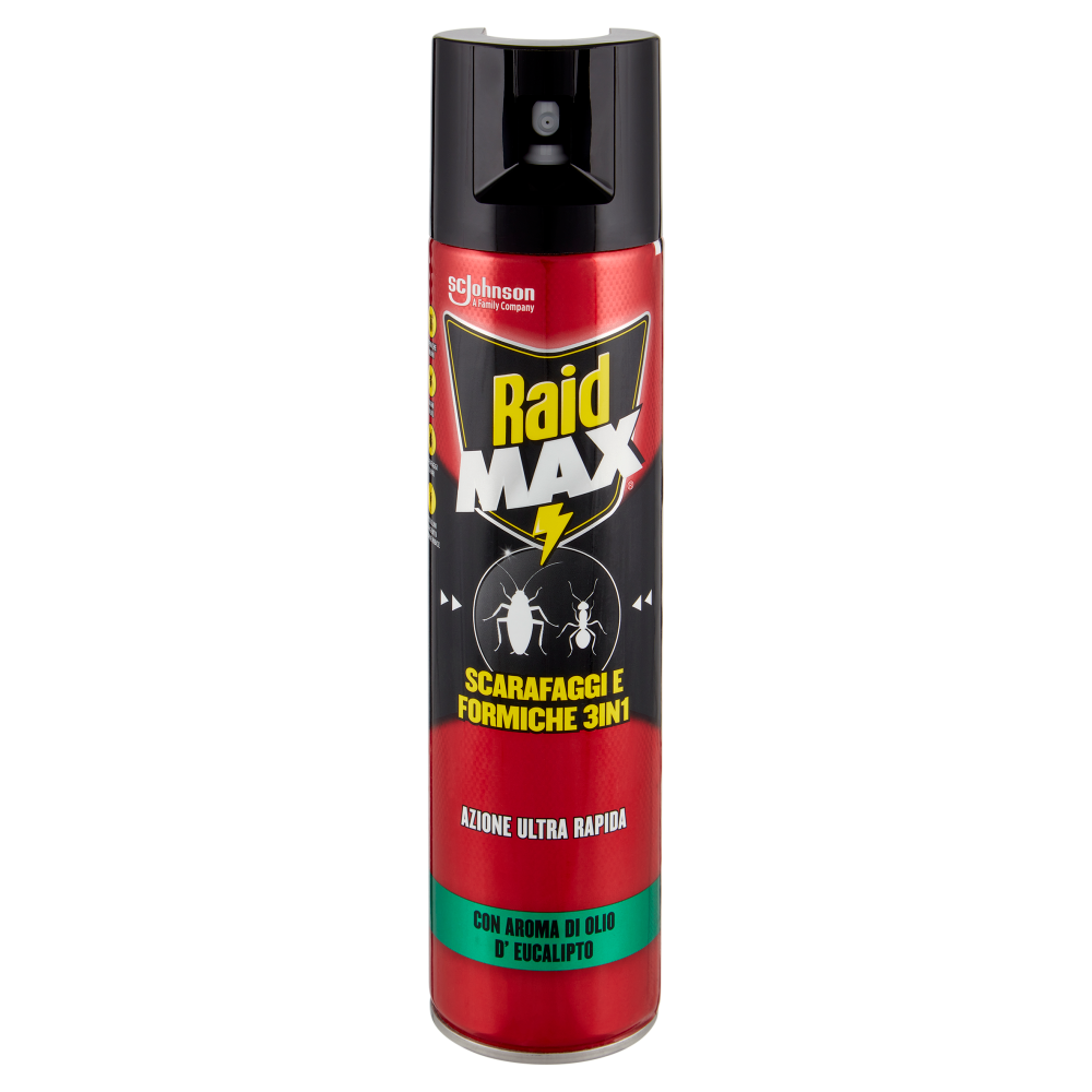 Raid Aerosol Max Scarafaggi e Formiche 3 in 1, Spray Insetticida, Efficace per 4 Settimane, 400 ml