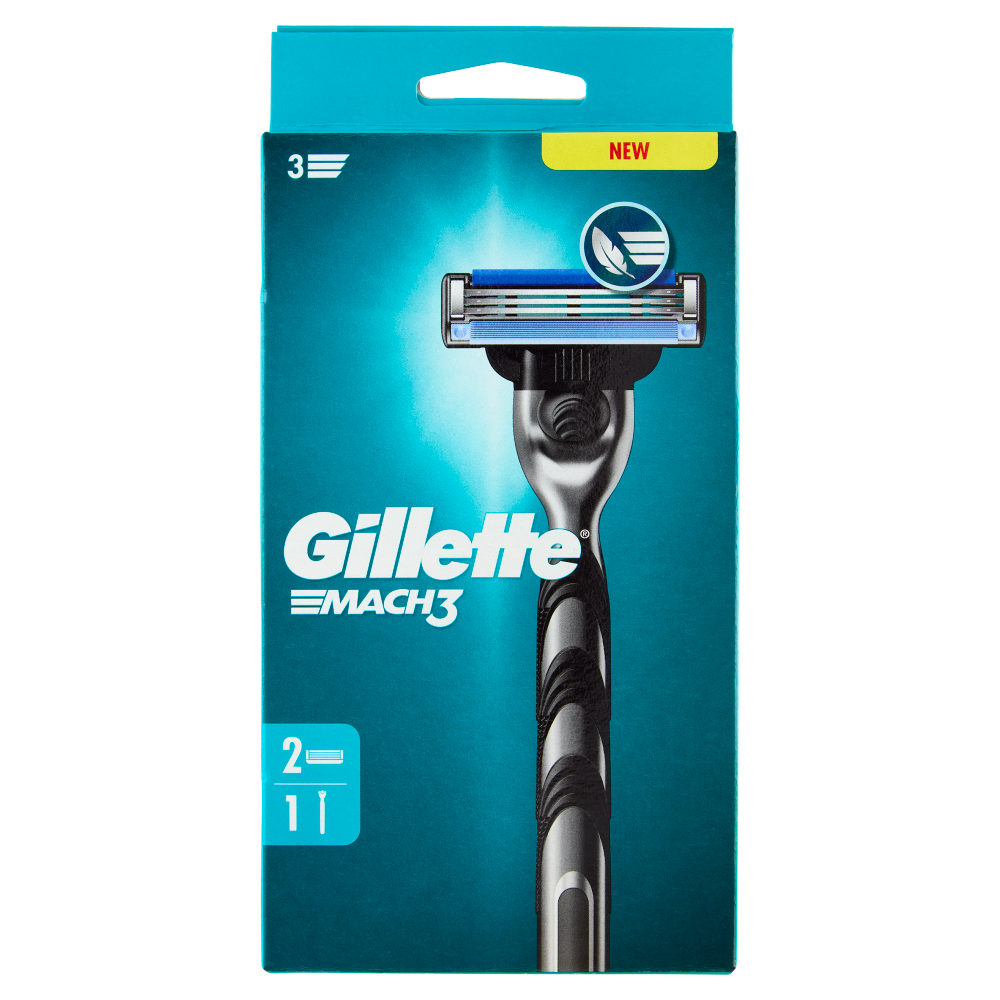 Gillette Mach3 Rasoio da Uomo a 3 Lame, 1 Manico + 2 Lamette