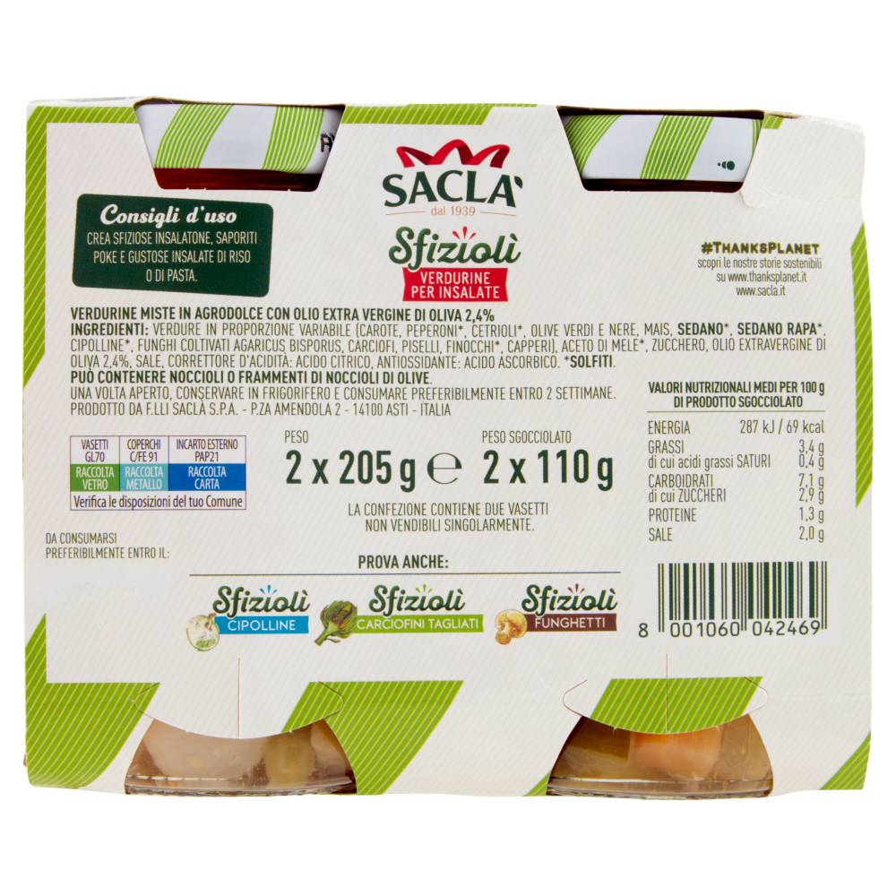Saclà Sfiziolì Verdurine per Insalate 2 x 205 g