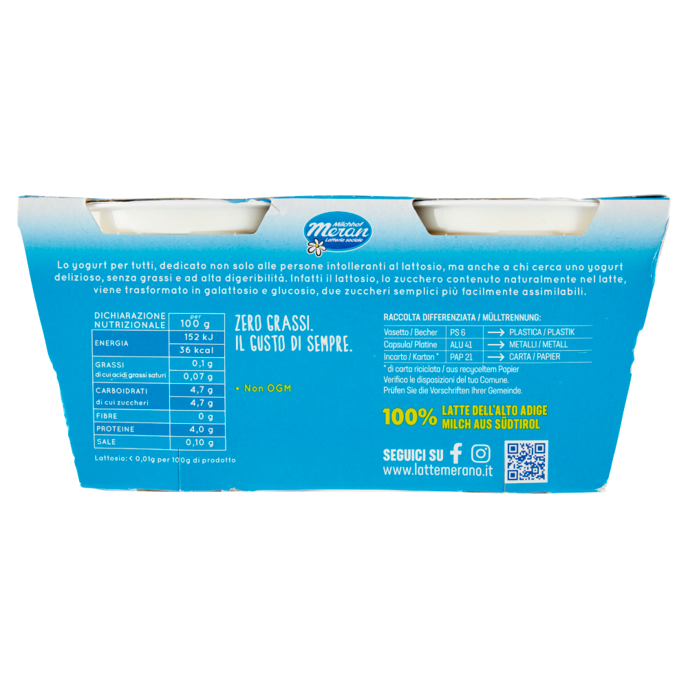 bella vita free Yogurt Magro Senza Lattosio Zero Grassi Bianco 2 x 125 g
