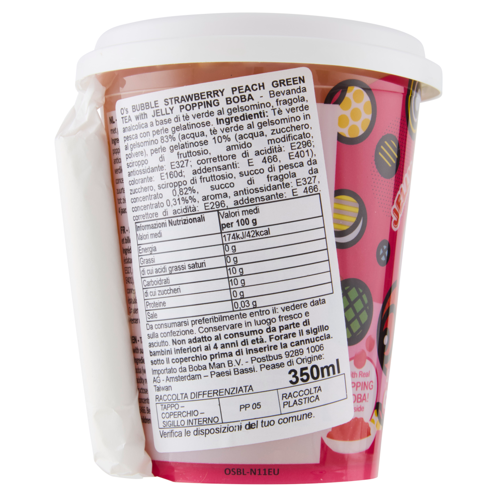O's Bubble Jelly Popping Boba Strawberry Peach Green Tea 350 ml