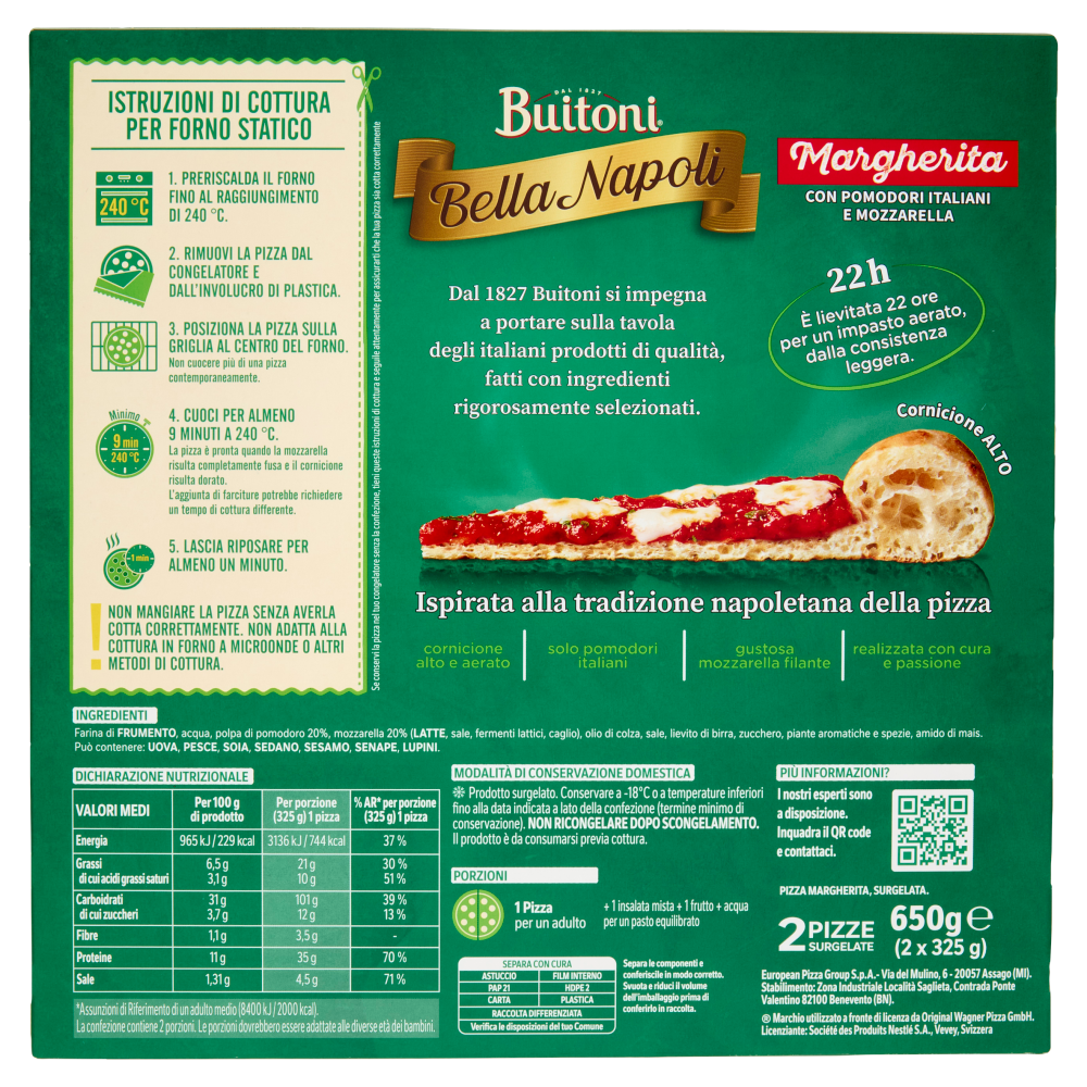 BUITONI Bella Napoli La Classica Margherita Pizza Surgelata 2 pizze 650