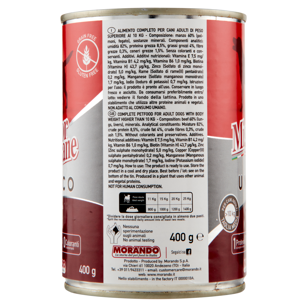Migliorcane Unico Patè Rustico Manzo per Cani Adulti >10 kg Taglia Media 400 g