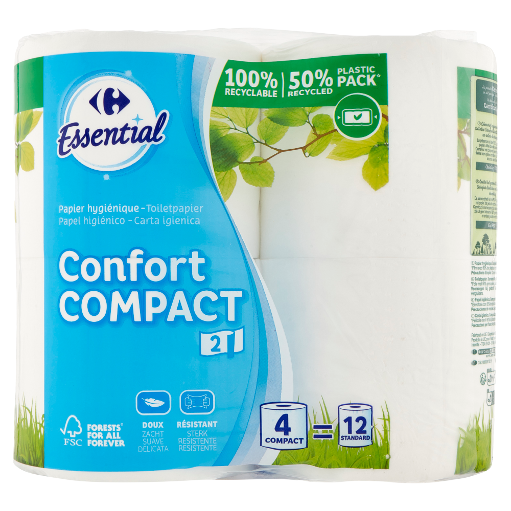 Carrefour Essential Carta igienica Confort Compact 2 Veli 4 pz