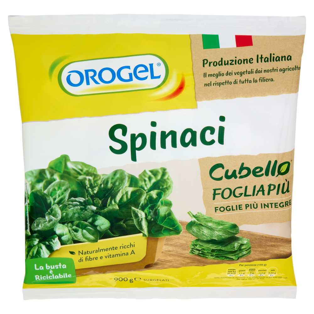 Orogel Cubello Spinaci Foglia Più Surgelati 900 g