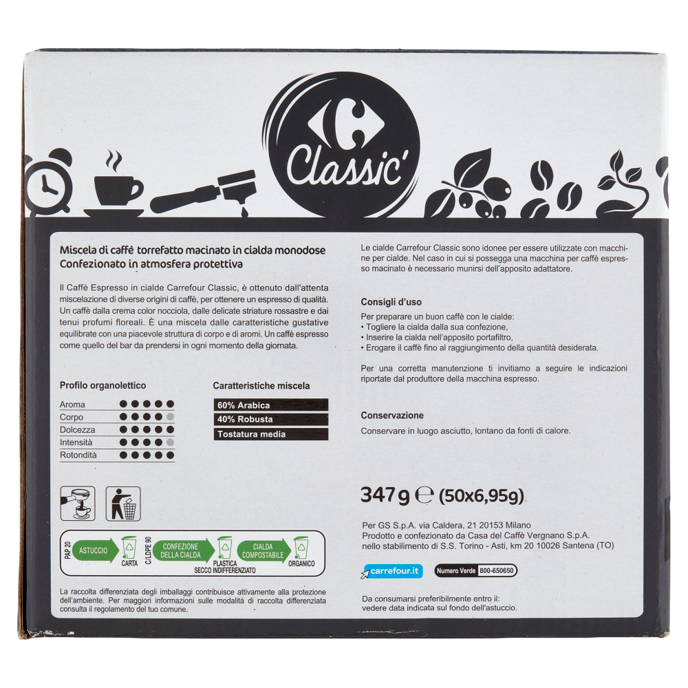 Carrefour Classic Caff&egrave; Espresso in Cialde 50 x 6,95 g