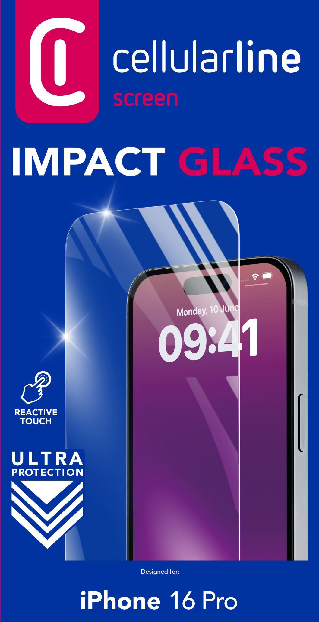 Cellularline Impact Glass - iPhone 16 Pro Vetro temperato sottile, resistente e super sensibile