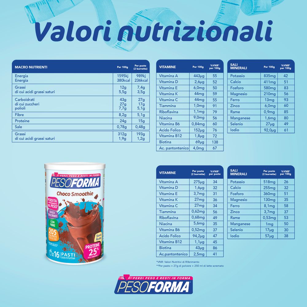 Pesoforma Pasto Sostitutivo Choco Smoothie, 16 pasti, 436g